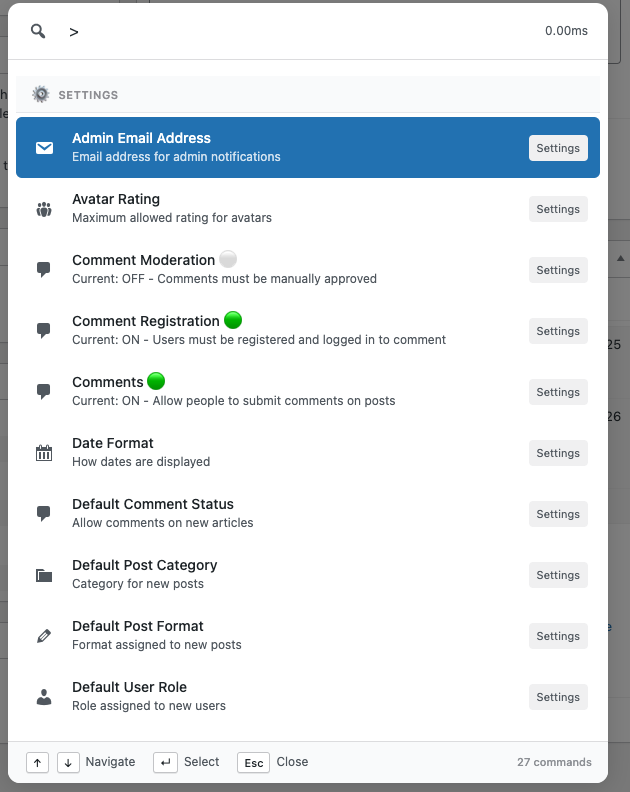 All setting command in commandify